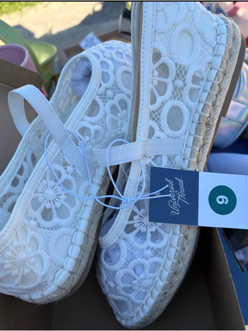 Universal Thread White Lace Espadrille Flats with Elastic Strap